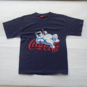 Coke Brand 1995 Coco Cola Polar Bear Mens Tee Shirt Size XL USA Made Navy Blue